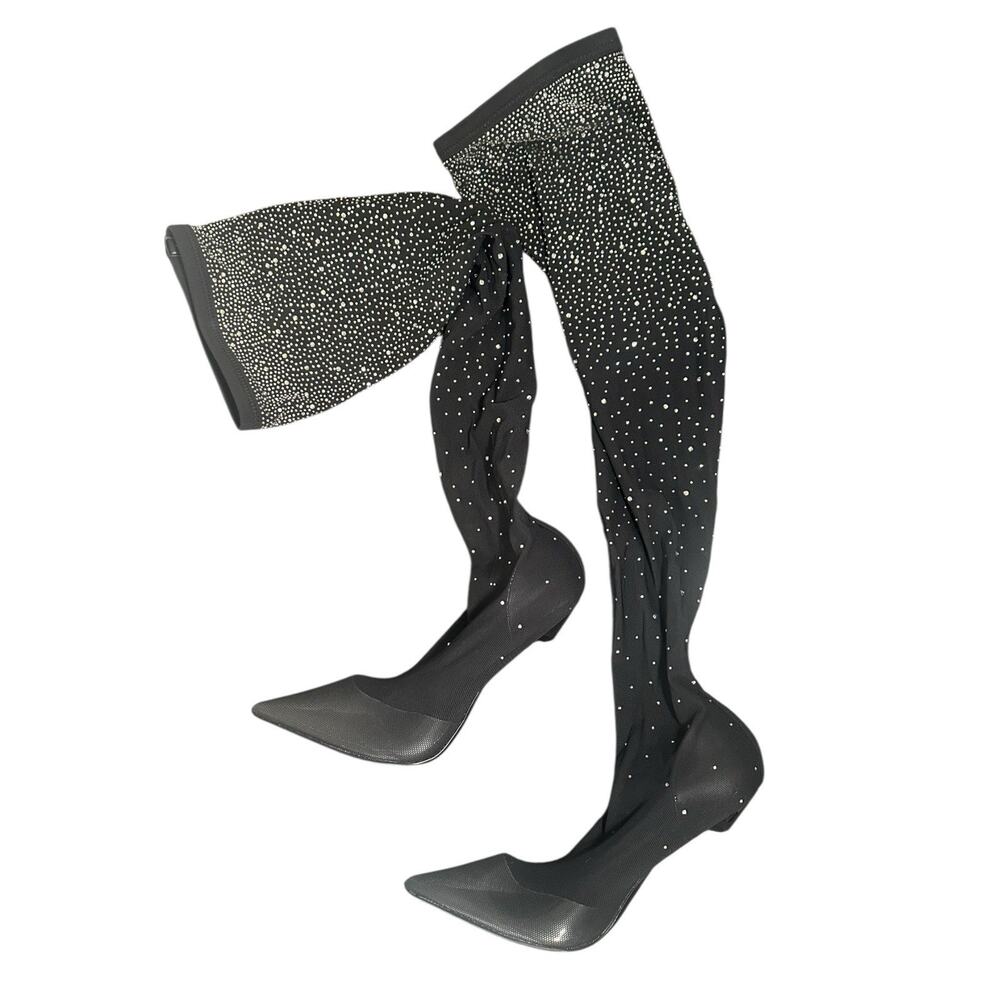 Aldo Sparkling Black Thigh-High Stiletto Boots SZ9